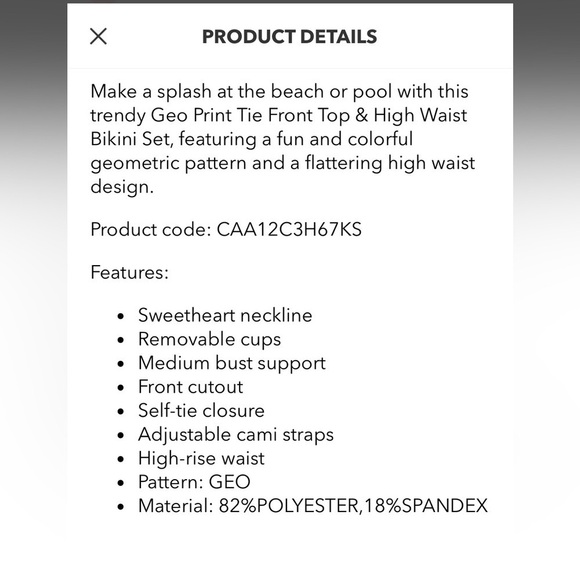 CUPSHE Geo Print Tie Front Bikini Top, removable cups, Sz. L, ties in back - Picture 11 of 11